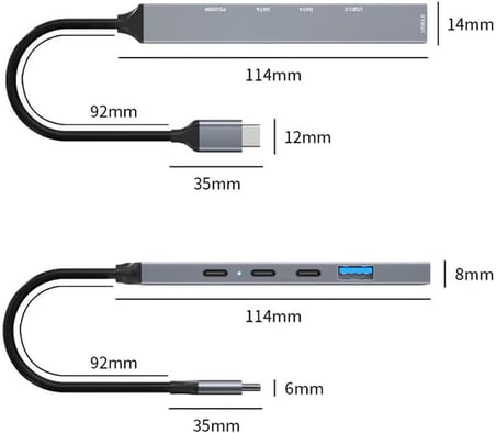 PD 100W 5in1 Type-C to USB Çoklayıcı Çevirici Hub 5 Port / 2xUSB / 3xType-C