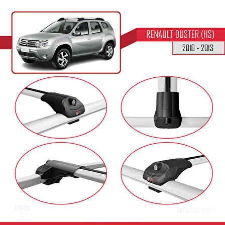 Renault Duster (HS) Pre-Facelift 2010-2013 Arası ile Uyumlu ACE-1 Ara Atkı Tavan Barı Gri 2 Adet