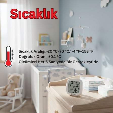 NPT35B Dijital İç Mekan Termometresi ve Nem Ölçer, Renkli Konfor Göstergeli, Beyaz