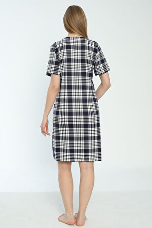 Kadın Ekose Desenli Kısa Kollu Cepli Elbise