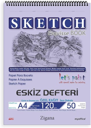 Zigana A4 Spiralli Eskiz Defteri – 50 Yaprak, 120 gr Çizim Bloknotu, Sanat Defteri