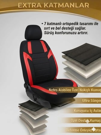 Monza Siyah Kırmızı Serisi Mercedes B Koltuk Kılıfı TAM SET