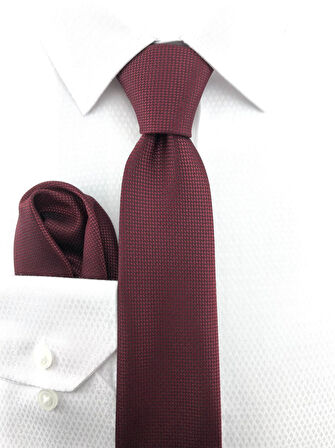  Bordo Oxford Desen Mendilli Kravat