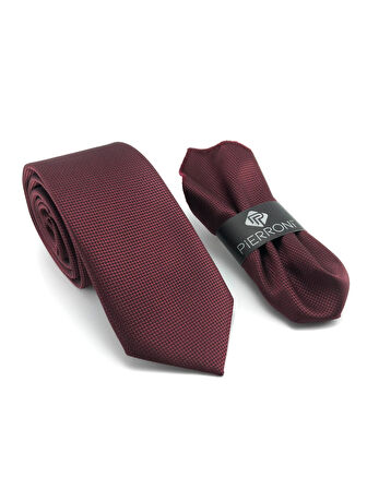  Bordo Oxford Desen Mendilli Kravat