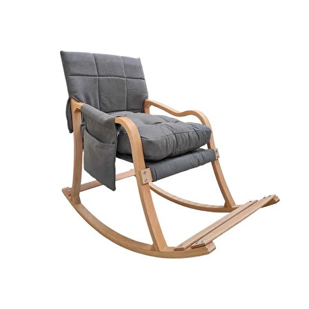 Reyo Paşa Ahşap Sallanan Sandalye, Boyun Yastıklı Çıkartılabilir Kılıflı Minderli Dinlenme Koltuğu E