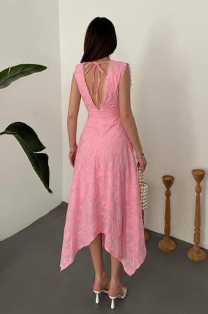 Pembe Brodeli Elbise - Pembe