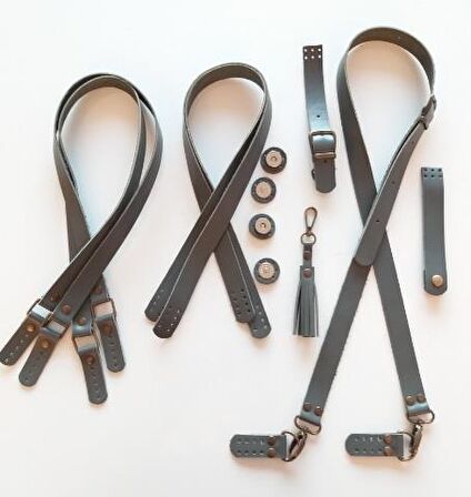 Gri renk gerçek deri 70x2.3 cm çift sap