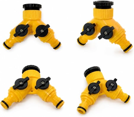 Çift Çıkışlı Vanalı Musluk Adaptörü, 1/2 ve 3/4 Uyumlu, Sarı, DMX4279