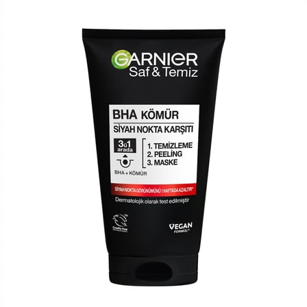 Garnier Skin Naturals Saf &amp; Temiz Siyah Nokta Karşıtı Kömürlü 3'ü 1 arada (1 x 150 ml)
