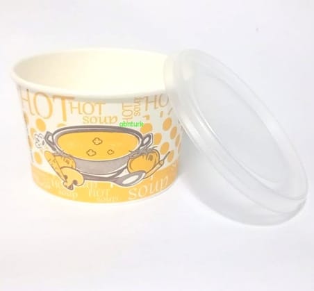 50 Adet Sızdırmaz Kapaklı Derin Tabak Kağıt-Karton Çorba Kâsesi 16oz Isı Korumalı Şeffaf Kapaklı Tas
