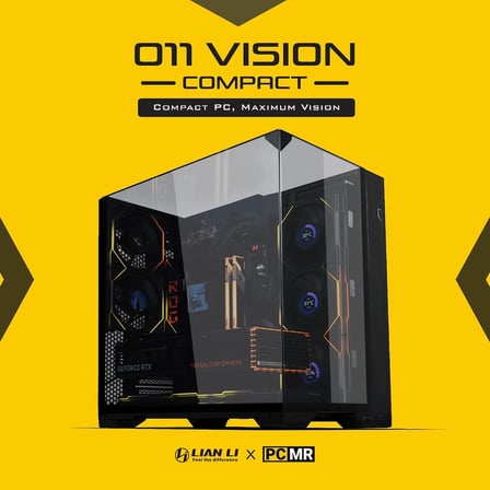 Lian Li O11 Vision Kompakt Siyah Çelik Temperli Cam ATX Orta Kule Bilgisayar Kasası-Geri Bağlantı Desteği-O11VPX