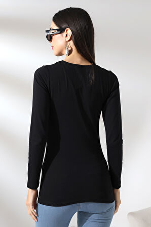 Uzun Kol Bisiklet Yaka Penye Kompakt Bady 19646 SİYAH