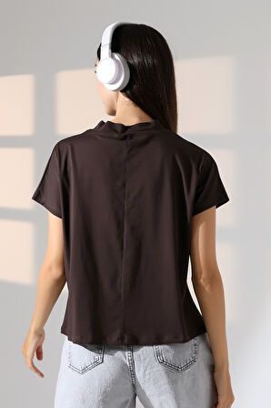 Dik Yaka Pamuklu T-shirt 19588 KAHVE