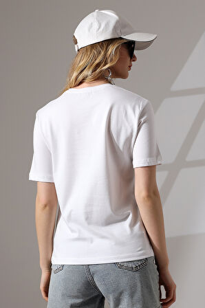 Pamuklu Penye Kompakt Ağır Kumaş Kısa Kol Comfort Fit T-Shirt 21666 BEYAZ