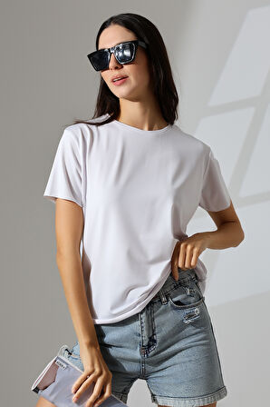 Kısa Kol Yumuşak Dokulu Dökümlü T-Shirt 21638 BEYAZ