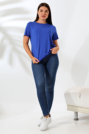 Kısa Kol Yumuşak Dokulu Dökümlü T-Shirt 21638 SAKS