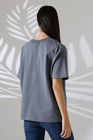 Penye Kompakt Ağır Kumaş Yaka Kaşkorseli Kısa Kol T-Shirt 21667 BOYALI GRİ