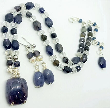 2331 Hindistan el kesimi İyolit Kristal Kuvars el yapımı kolye