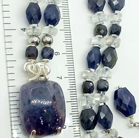 2331 Hindistan el kesimi İyolit Kristal Kuvars el yapımı kolye