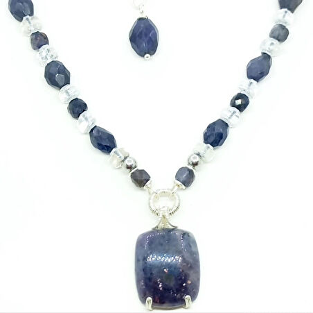 2331 Hindistan el kesimi İyolit Kristal Kuvars el yapımı kolye