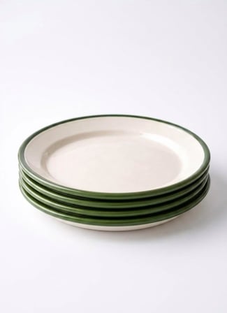 4'lü Emaye Servis Tabağı Seti - 25 cm Krem Renkli Yeşil Kenarlı Yemek Tabağı Takımı - Retro Nostaljik Tasarım, Dayanıklı ve Sağlıklı Mutfak Gereçleri - Kamp ve Ev Kullanımına Uygun