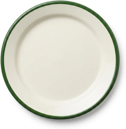 4'lü Emaye Servis Tabağı Seti - 25 cm Krem Renkli Yeşil Kenarlı Yemek Tabağı Takımı - Retro Nostaljik Tasarım, Dayanıklı ve Sağlıklı Mutfak Gereçleri - Kamp ve Ev Kullanımına Uygun