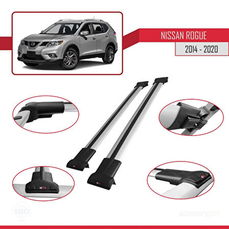 Nissan Rogue 2 (T32) 2014-2020 Arası ile Uyumlu FLY Model Ara Atkı Tavan Barı Gri 2 Adet