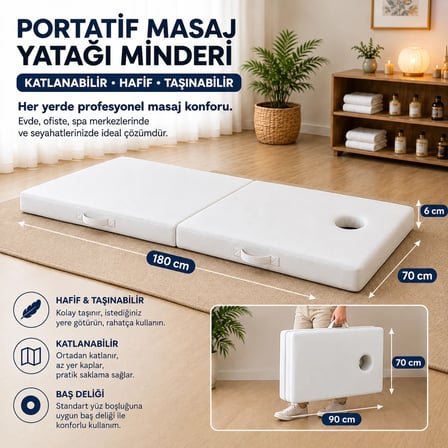 Masaj Yatağı Portatif Katlanabilir Masaj Yatağı Minderi 6 cm Sünger  180x70 cm