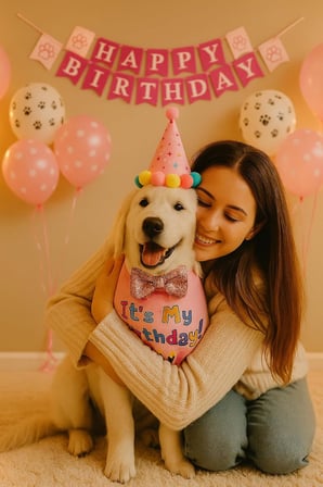 Köpek Kedi Doğum Günü Seti Bandana Şapka Afiş Parti Dekorasyonu, Şapyon Tasma Aksesuarı, Erkek ve Dişi Evcil Hayvanlar İçin (Pembe)