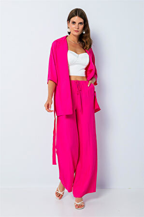 Düz Renk Kimono Takım Şeker Pembe