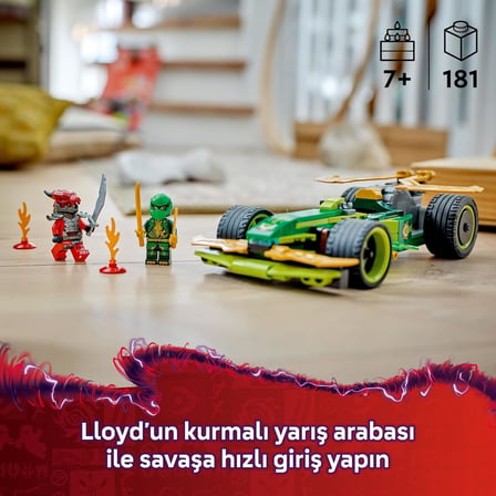 NINJAGO Lloyd’un Çek-Bırak Yarış Arabası 71828-7 Yaş ve Üzeri Çocuklar için Yaratıcı Oyuncak Yapım Seti, Doğum Günü Hediyesi (181 Parça)