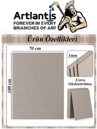 Mukavva Gri 1 mm 70x100 cm 5 Adet Sert Karton Ekstra Sıkıştırılmış 70 * 100 Mukavva Gri Renkli 5 Adet
