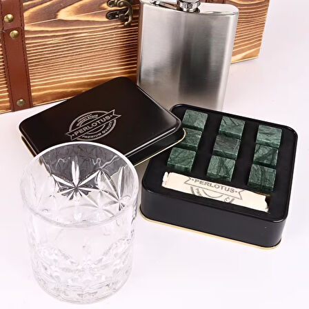 Paris Viski Bardağı 9 Adet Viski Taşı 8 Oz Cep Matarası Sandıklı Set