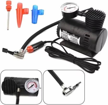 12V Araç Hava Kompresörü, 300 PSI Lastik Şişirme Pompası, Çakmak Girişli Mini Kompresör, Taşınabilir Oto Lastik Şişirici, Araba Bisiklet Motor Top Pompası