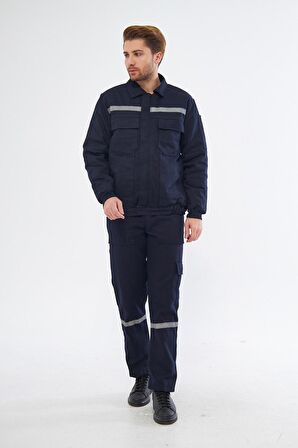 Orange Safety İş Takımı 7/7 Gabardin %100 Pamuk Kapitoneli Reflektörlü Kışlık Lacivert