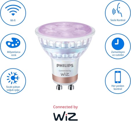 Philips Smart Lighting LED Spot Ampul GU10 Cam 50W Eşdeğer RGB - Google Home, Alexa, HomeKit ve Matter uyumlu