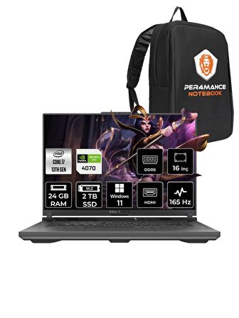 ASUS ROG STRIX G16 i7-13650HX 24GB 2TB SSD RTX4070/8GB 165HZ 16" WUXGA W11H N3189 & PER4 ÇANTA