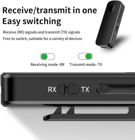 Coverzone Bluetooth 5.4 Kablosuz Ses Verici ve Alıcı M18 – TX RX AUX Adaptör, TV PC Araç Hoparlör için Wireless Audio Transmitter Receiver, Type-C Şarjlı 150mAh | M18