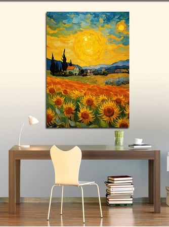 Kanvas Tablo Van Gogh Tarzı Ayçiçekleri, 50cm x 70cm