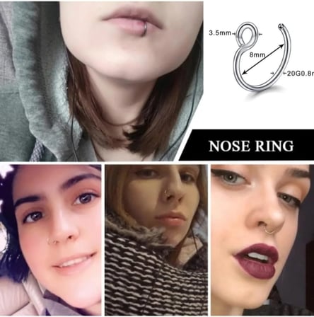 Deliksiz Çelik Sıkıştırmalı Halka Hızma, 3 Adet Set, Gümüş, Unisex Kulak Burun Piercingi