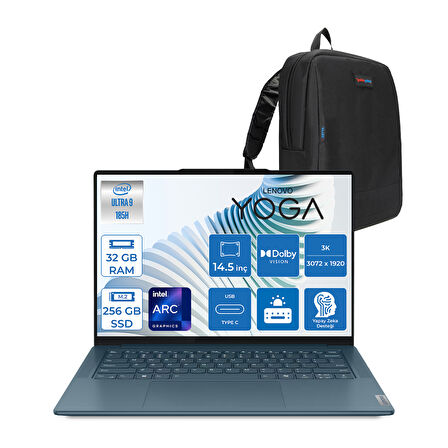 Lenovo Yoga Pro 7 14IMH9 Intel Ultra 9 185H Aı 32GB Ddr5 256GBSSD Intel® Arc™ GRAPHICS14.5" 3k (3072X1920) IPS 400NITS 120Hz Dokunmatik Freedos Taşınabilir Bilgisayar 883E2002QTRF01+ZETTAÇANTA