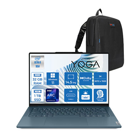 Lenovo Yoga Pro 7 14IMH9 Intel Ultra 9 185H Aı 32GB Ddr5 1tbssd Intel® Arc™ GRAPHICS14.5" 3k (3072X1920) IPS 400NITS 120Hz Dokunmatik WIN11PRO Taşınabilir Bilgisayar 883E2002QTRW03+ZETTAÇANTA