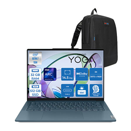 Lenovo Yoga Pro 7 14IMH9 Intel Core Ultra 7 155H Aı 32GB Ddr5 512GBSSD Intel® Arc™ GRAPHICS14.5" 3k (3072X1920) IPS 400NITS 120Hz Dokunmatik Freedos Taşınabilir Bilgisayar 883E200AQTRF02+ZETTAÇANTA