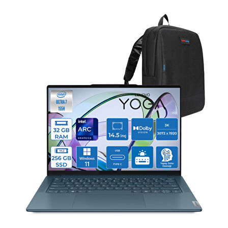 Lenovo Yoga Pro 7 14IMH9 Intel Core Ultra 7 155H Aı 32GB Ddr5 256GBSSD Intel® Arc™ GRAPHICS14.5" 3k (3072X1920) IPS 400NITS 120Hz Dokunmatik WIN11PRO Taşınabilir Bilgisayar 883E200AQTRW01+ZETTAÇANTA
