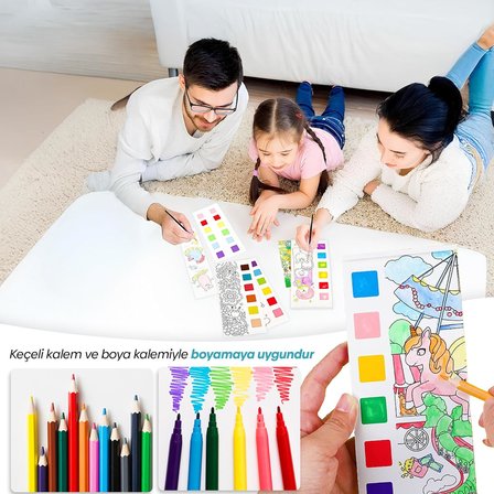 Renk Paletli Sulu Boya Kitabı + Fırça, 12 Sayfa Boyama Kitabı, Aktivite Boyama Seti, Çocuklar için Yeni Nesil Sulu Boya Defteri (Unicorn)