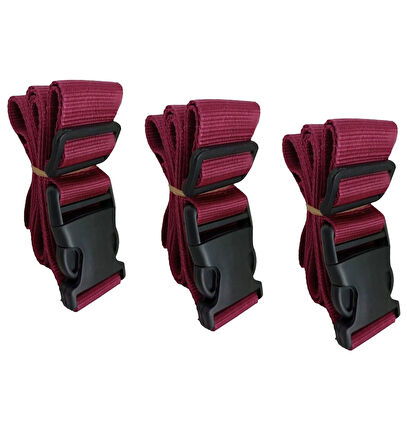 Bordo Renk Valiz Bavul Emniyet Kemeri 3 Adet En 4cm