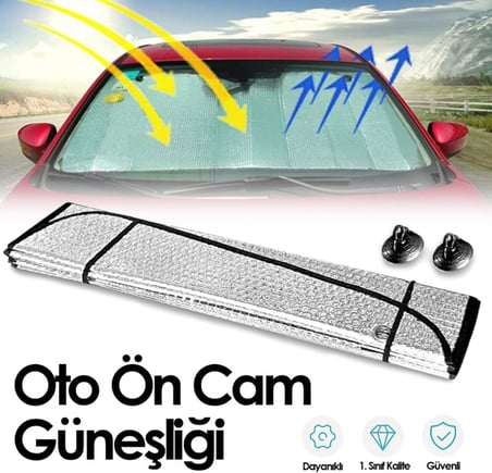 Oto Ön Cam Araba Güneşliği Katlanabilir Dışı Alüminyum Metalize Arası Balonlu Katlanabilir Güneşlik (145 * 70 cm)