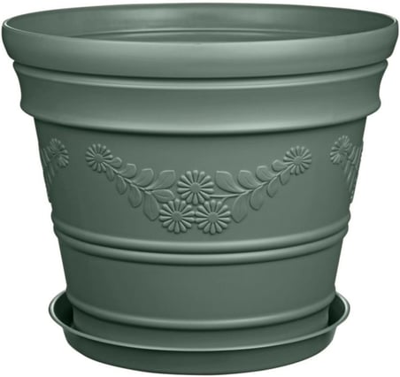Antik Papatya Desenli Yeşil Saksı 3 Litre Yeşil