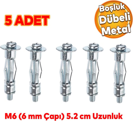 Çelik Alçıpan Boşluk Dübel FRT Tuğla Duvar Bims Paraşüt Dübeli 6x52 Metal 5 Adet