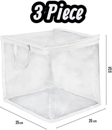 3 Adet Mini Şeffaf Hurç Havlu Giysi Iç Çamaşırı Düzenleyici Saklama Çantası 25x25cm